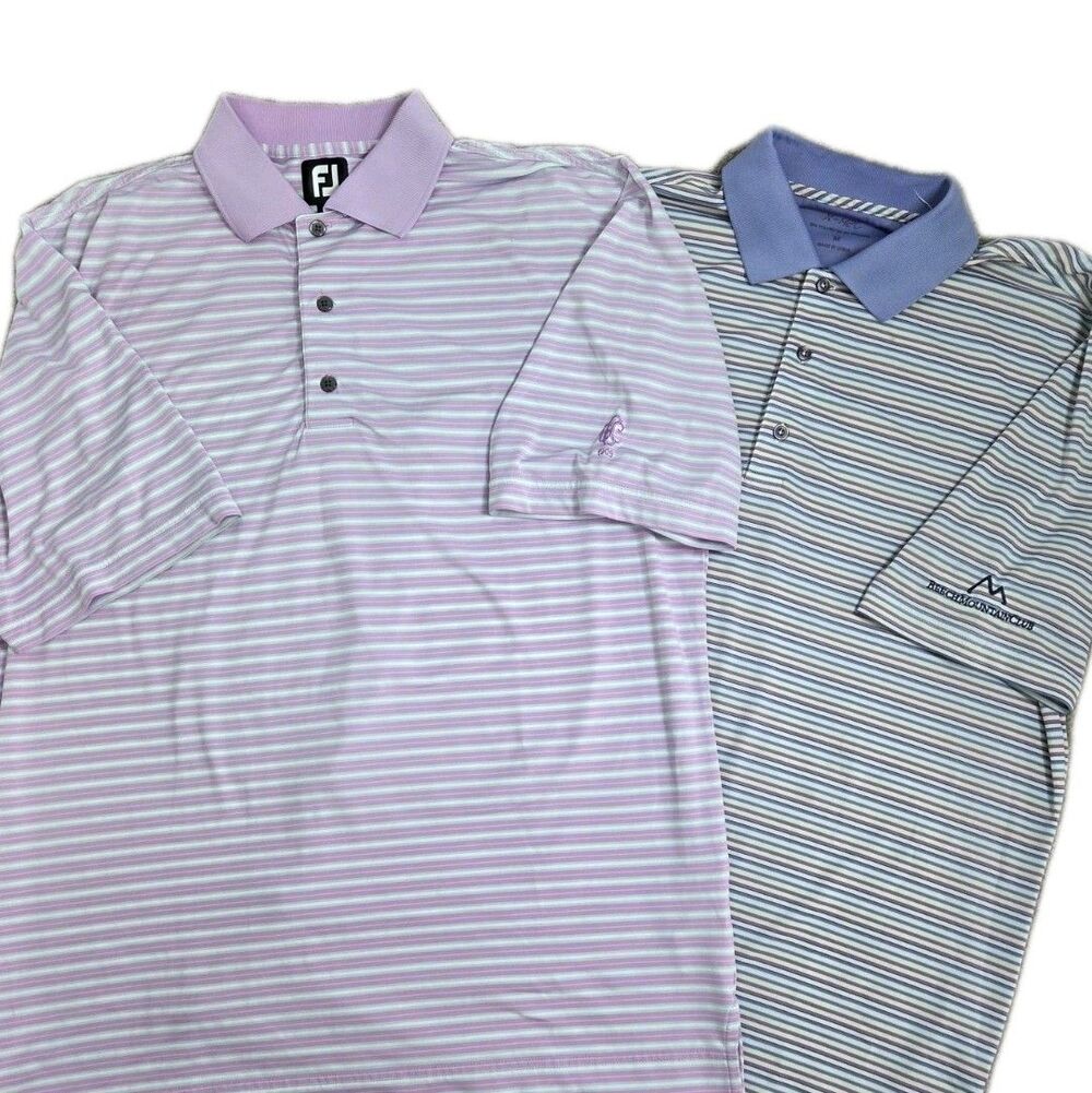 Lot of 2 Men's Golf Polo Size Medium Foot Joy Bobby Jones Striped Pastel Spring
